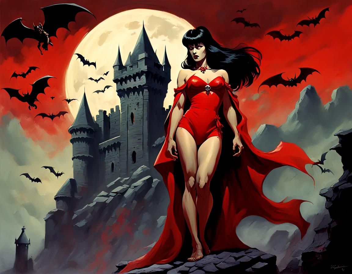 Vampirella in Gothic Castle, Fantasy Art Style