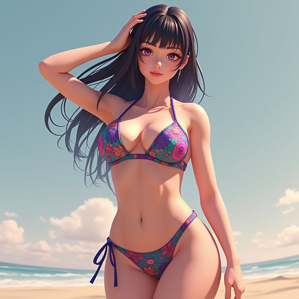 Anime Woman in Detailed Bikini, 3D Render