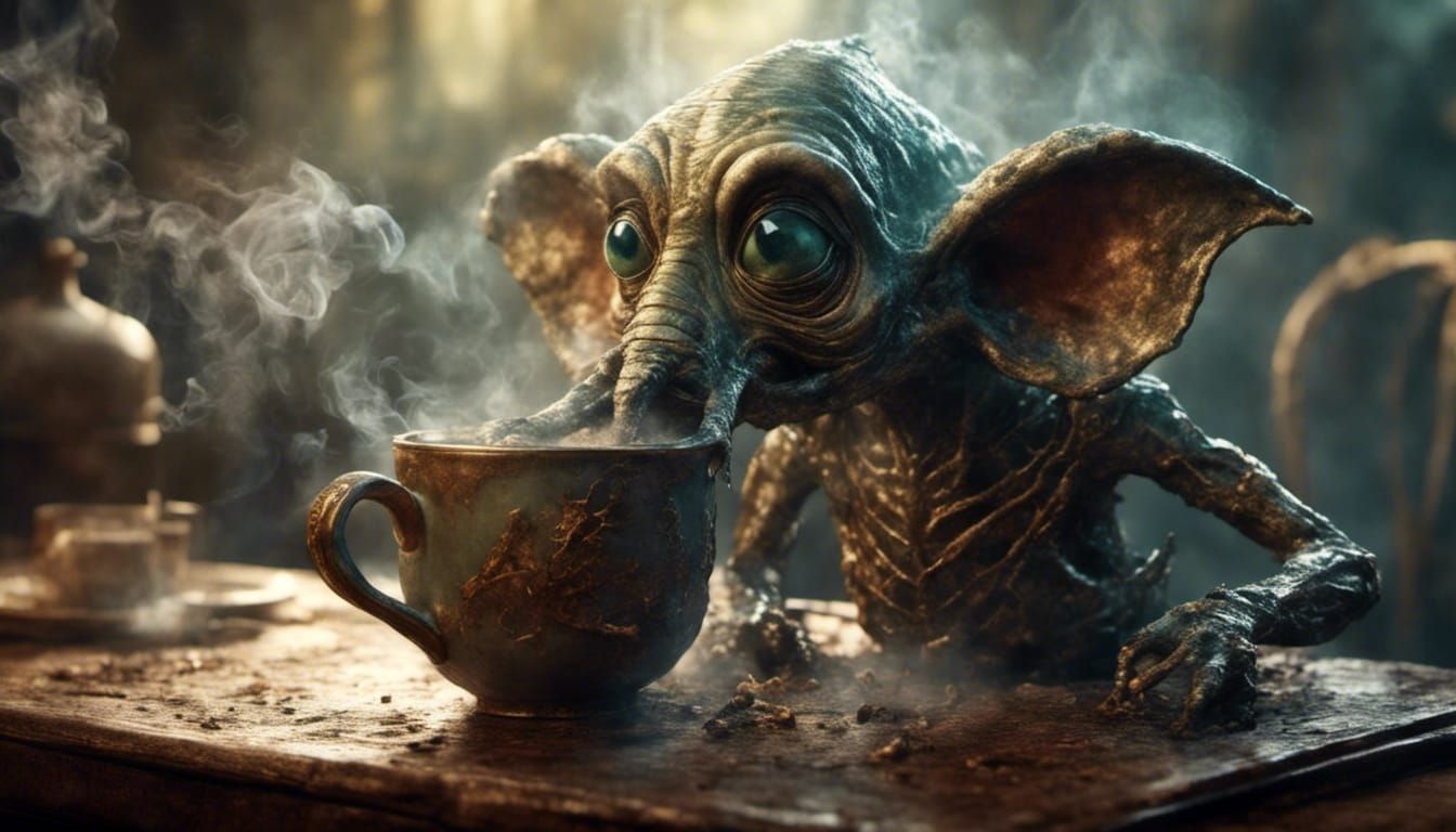 Goofy Alien Enjoys Cup of Tea