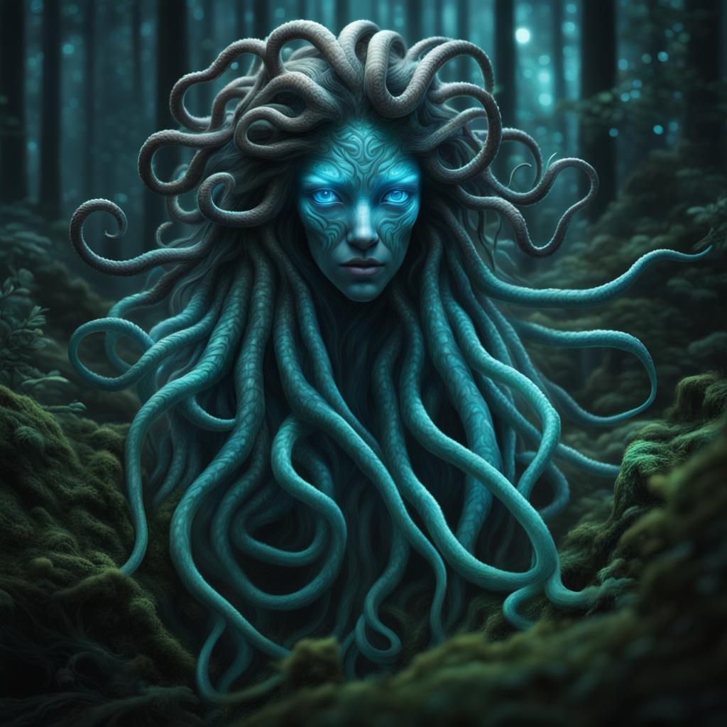Bioluminescent Medusa in Magical Forest: Hyperrealistic Imag...