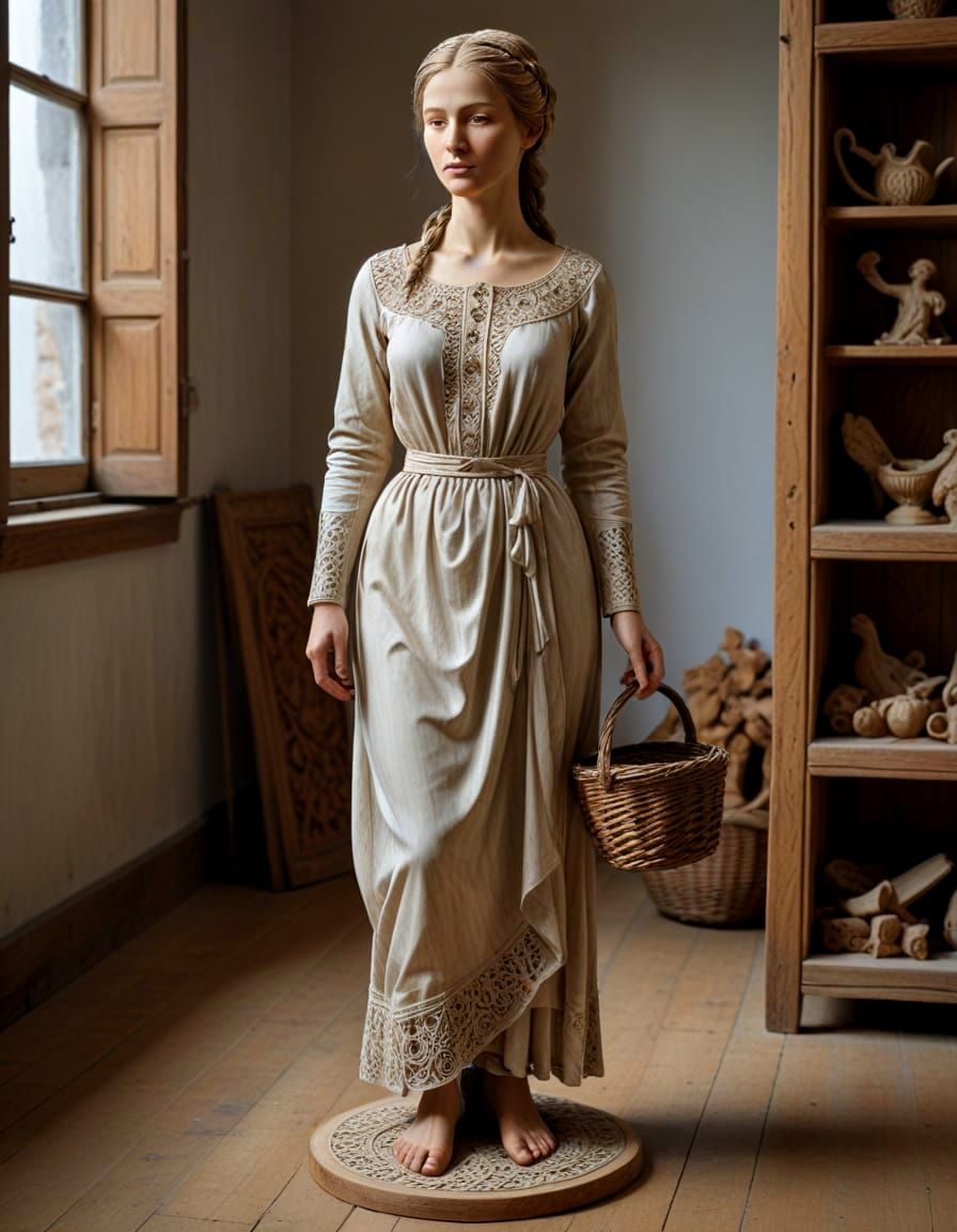 Wooden Sculpture of Peasant Woman in Walpoth Style