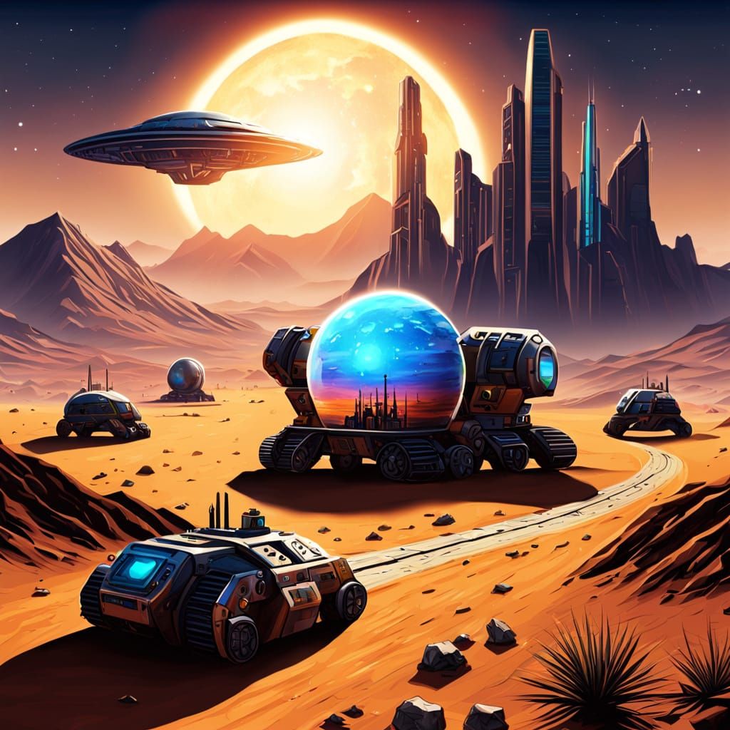 Alien Desert Outpost: Holographic Astral Illustration