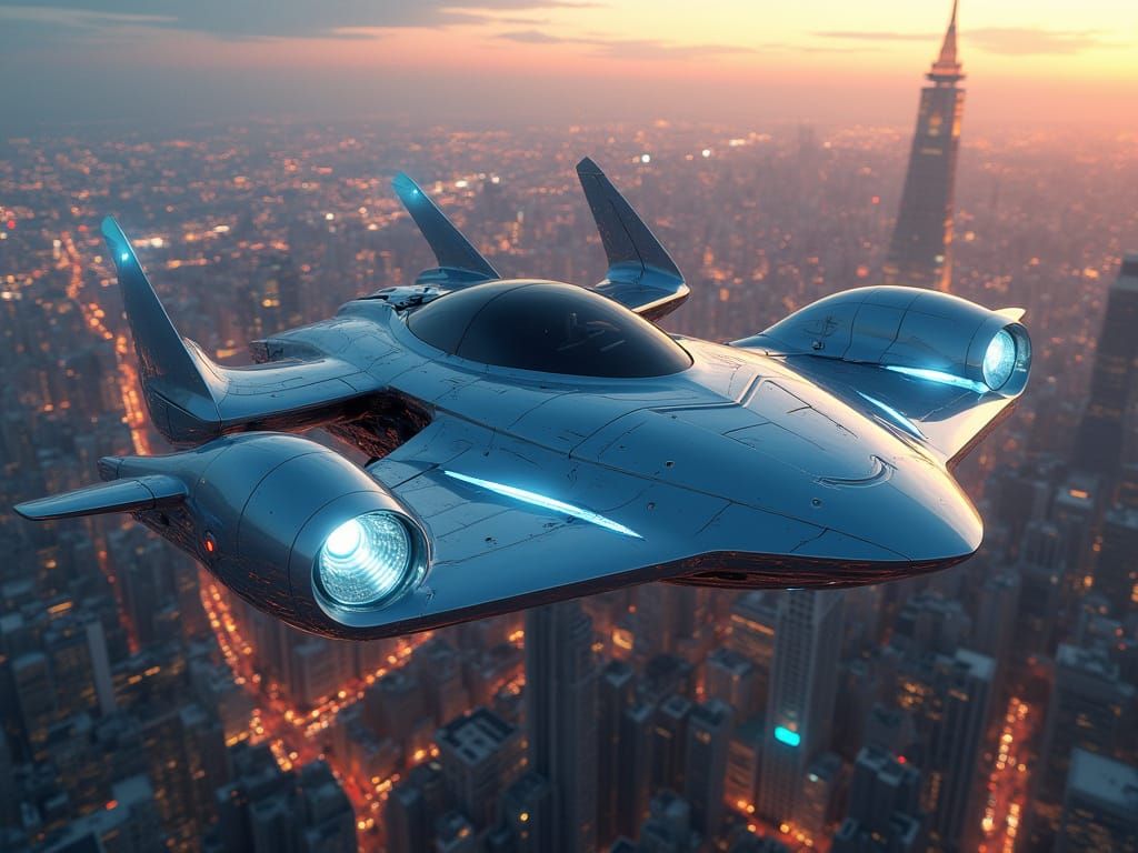 Futuristic Flying Car Over Neon Cityscape