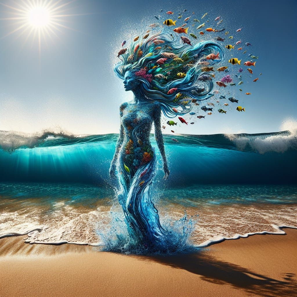 Ocean Water Forms a Woman on the Beach