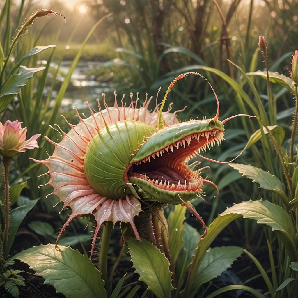 Surreal Mars Flytrap Captures Insect: Botanical Illustration