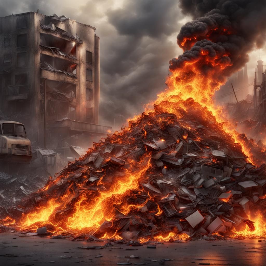 Detailed Matte Painting of Burning Garbage