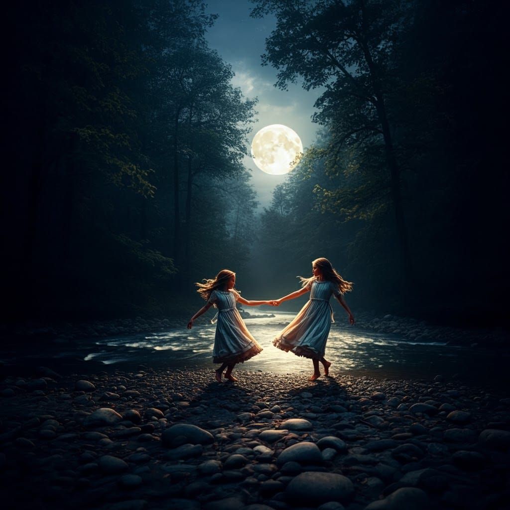 Barefoot Girls Dancing in the Moonlight