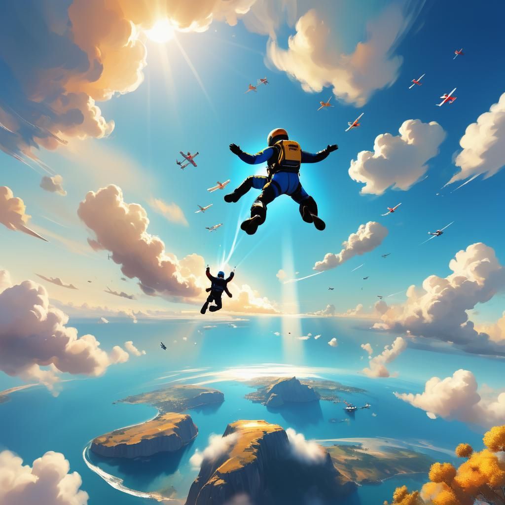 Skydiver's View: Vibrant Digital Art Concept