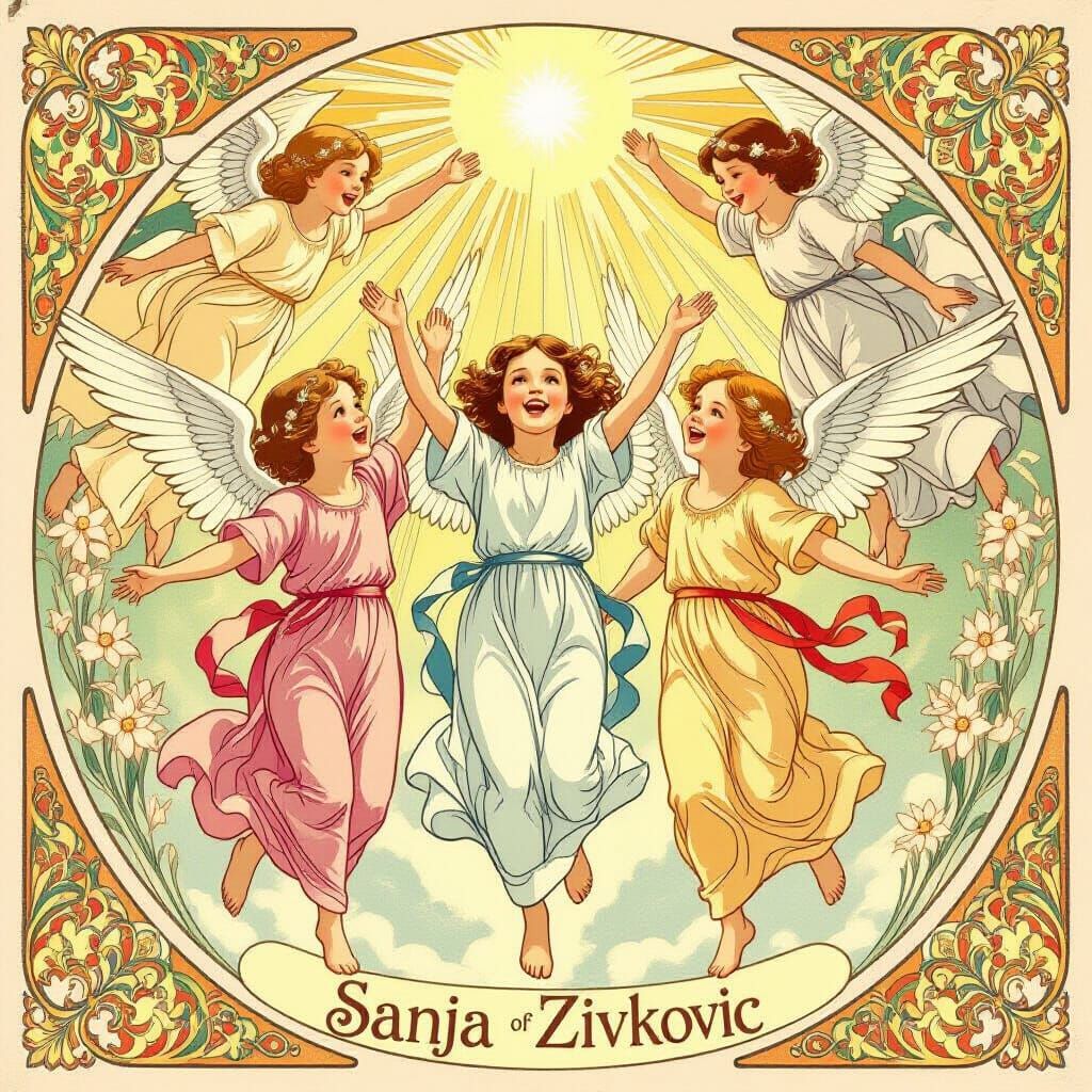 Art Nouveau Angels Dancing in Realms of Light