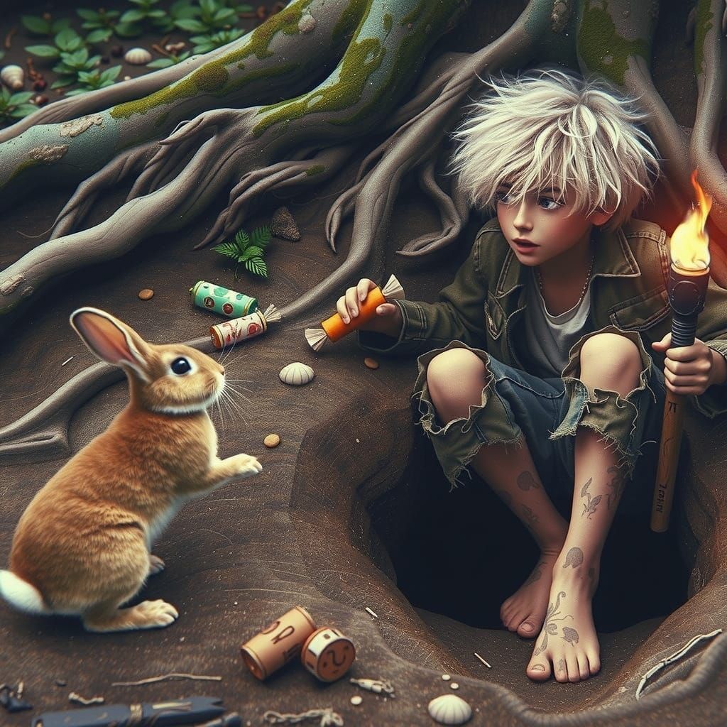 Whimsical Rabbit Home in Watercolor Style