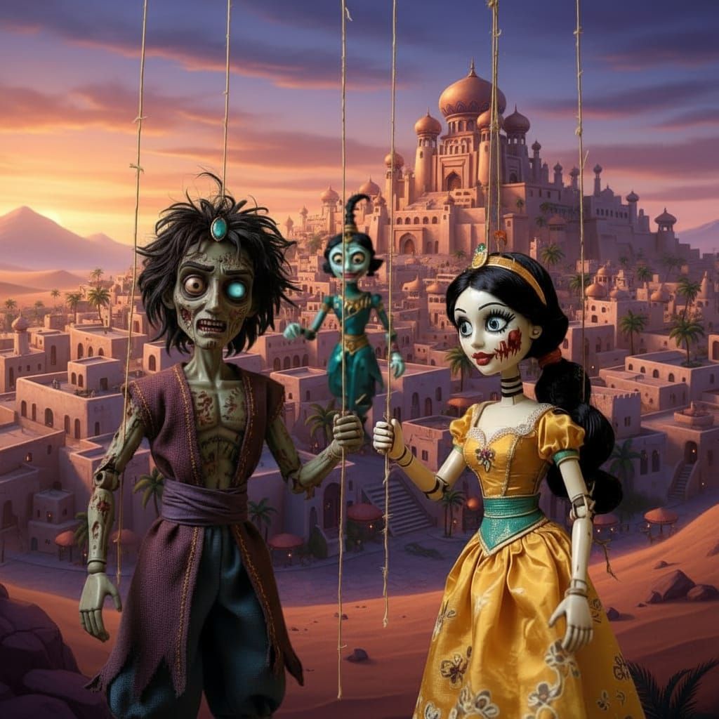 Zombie Marionette Puppets of Aladdin and Jasmine