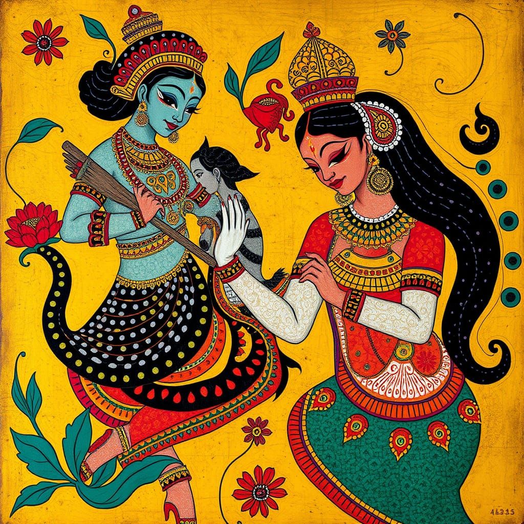 Traditional Indian Folk Art Masterpiece in Vibrant Colors