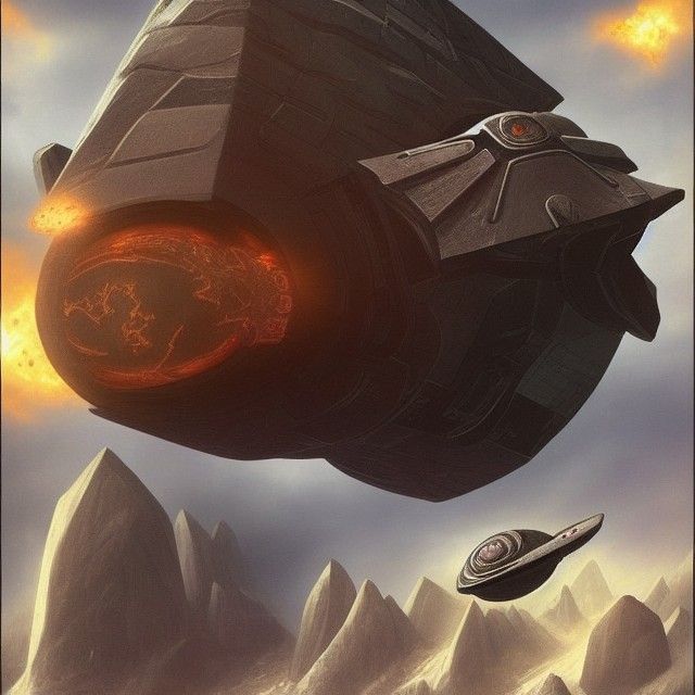 Dwarven Spaceship Evading Aliens in Hyperspace