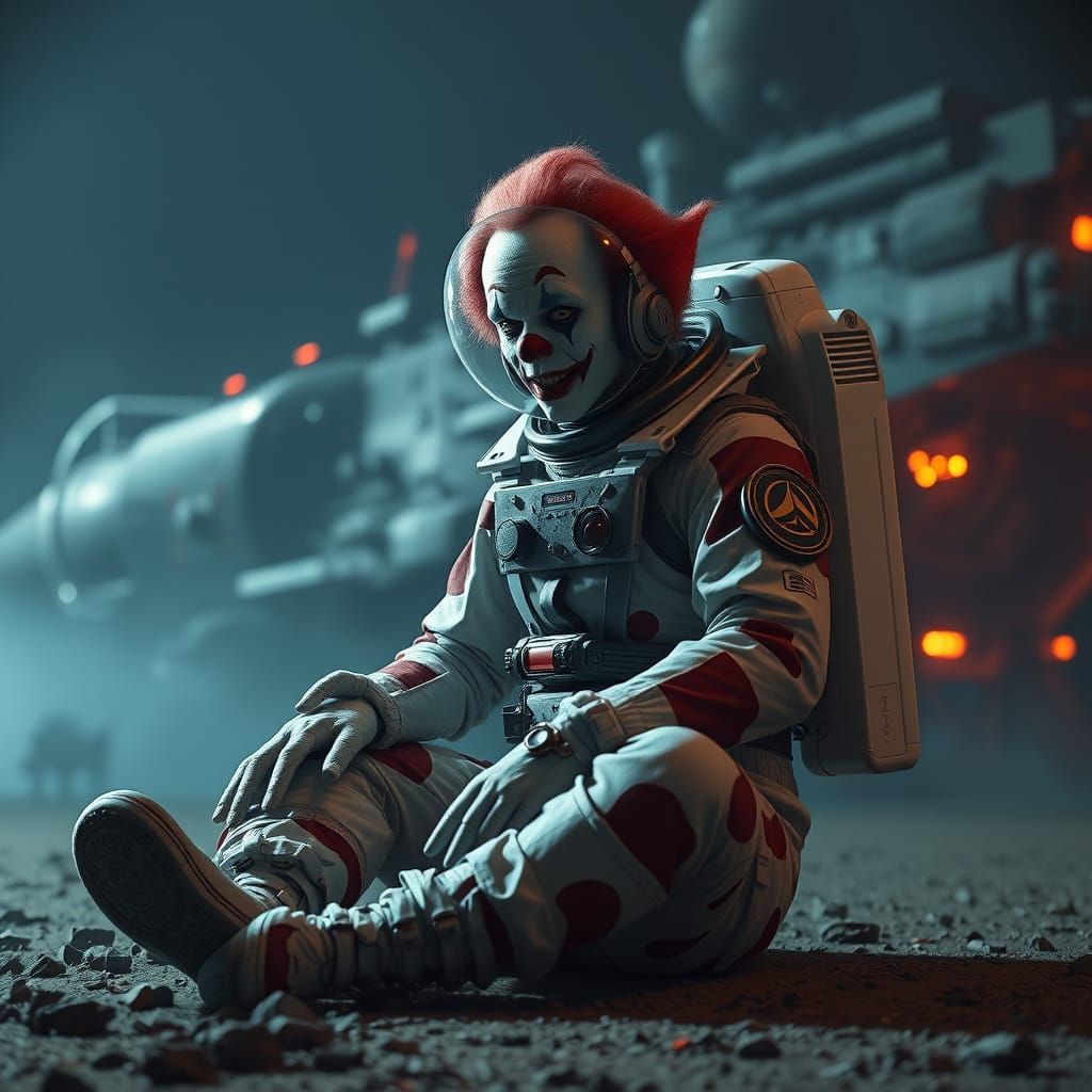 Hyperrealistic Astronaut Clown in Spaceship