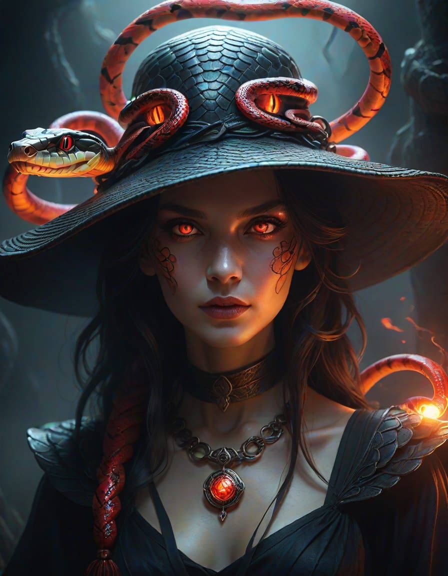 Dark Sorceress with Living Snake Hat