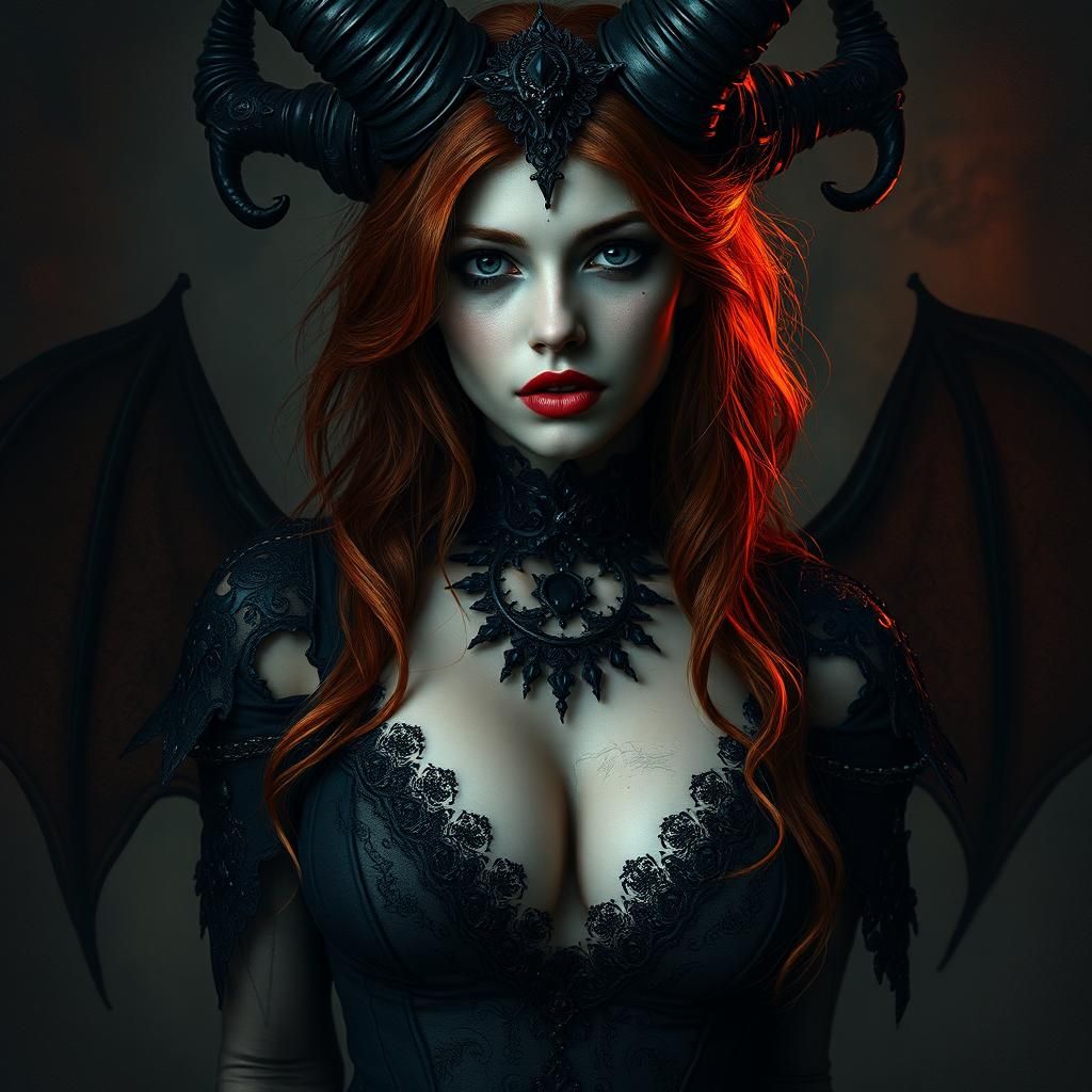 Redhead Demonic Temptress Portrait in Gothic Style