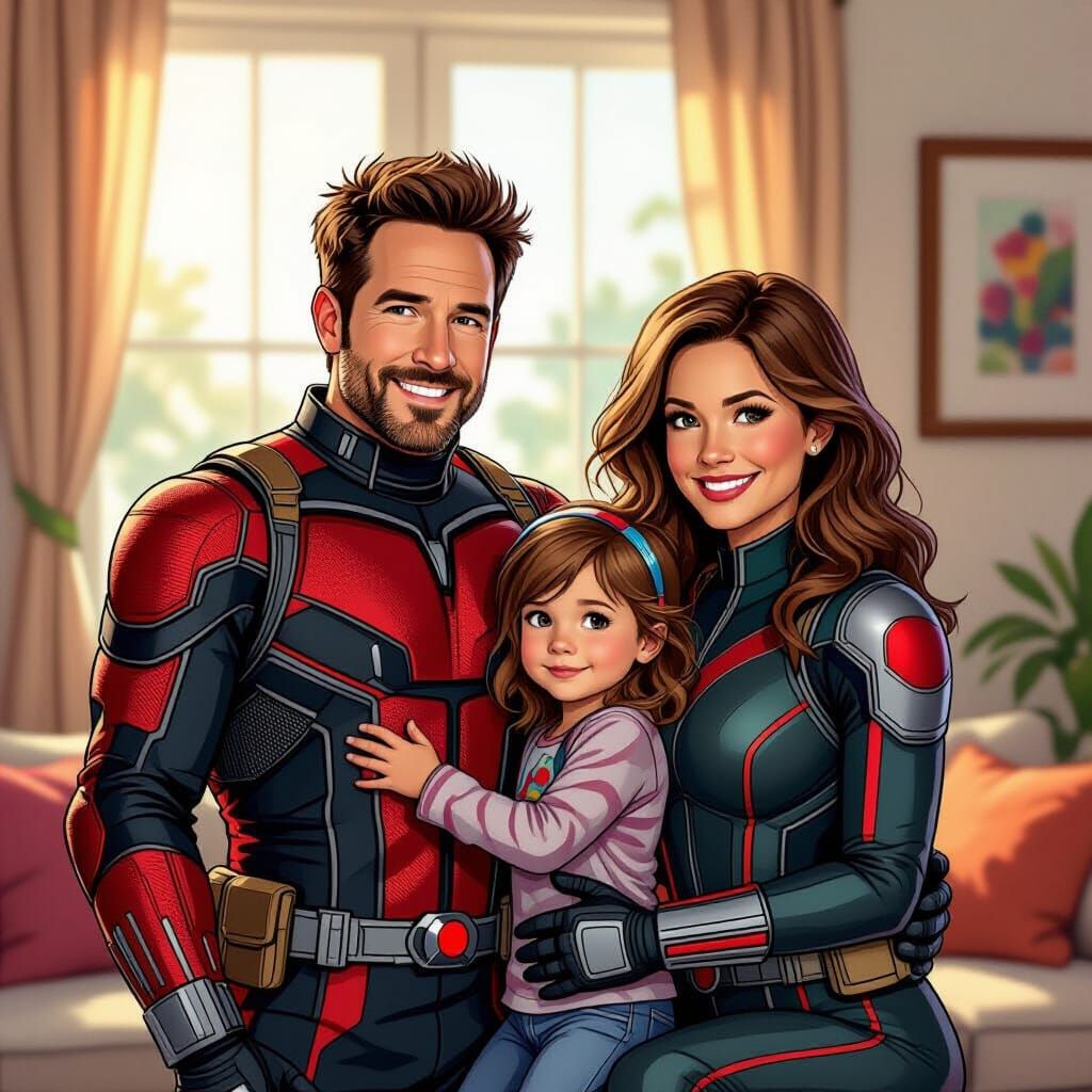 Ant-Man Family Portrait in Comic Book Style