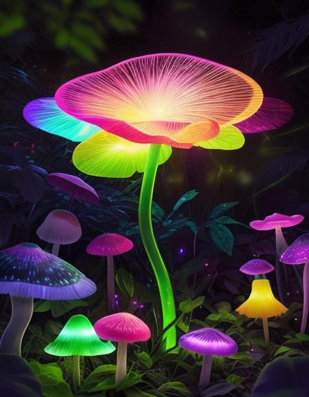 Ethereal Neon Butterfly in a Dreamlike Dark Garden