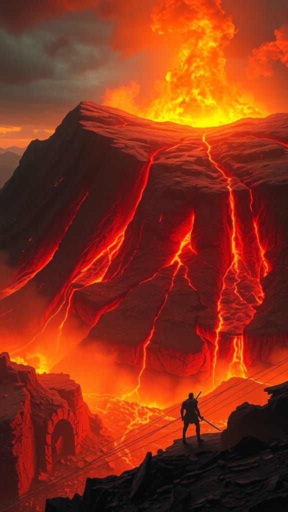 Volcanic Battlefield Inferno in Digital Painting Style