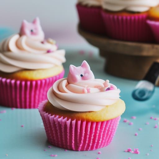 Two Cats Share a Pink Cupcake