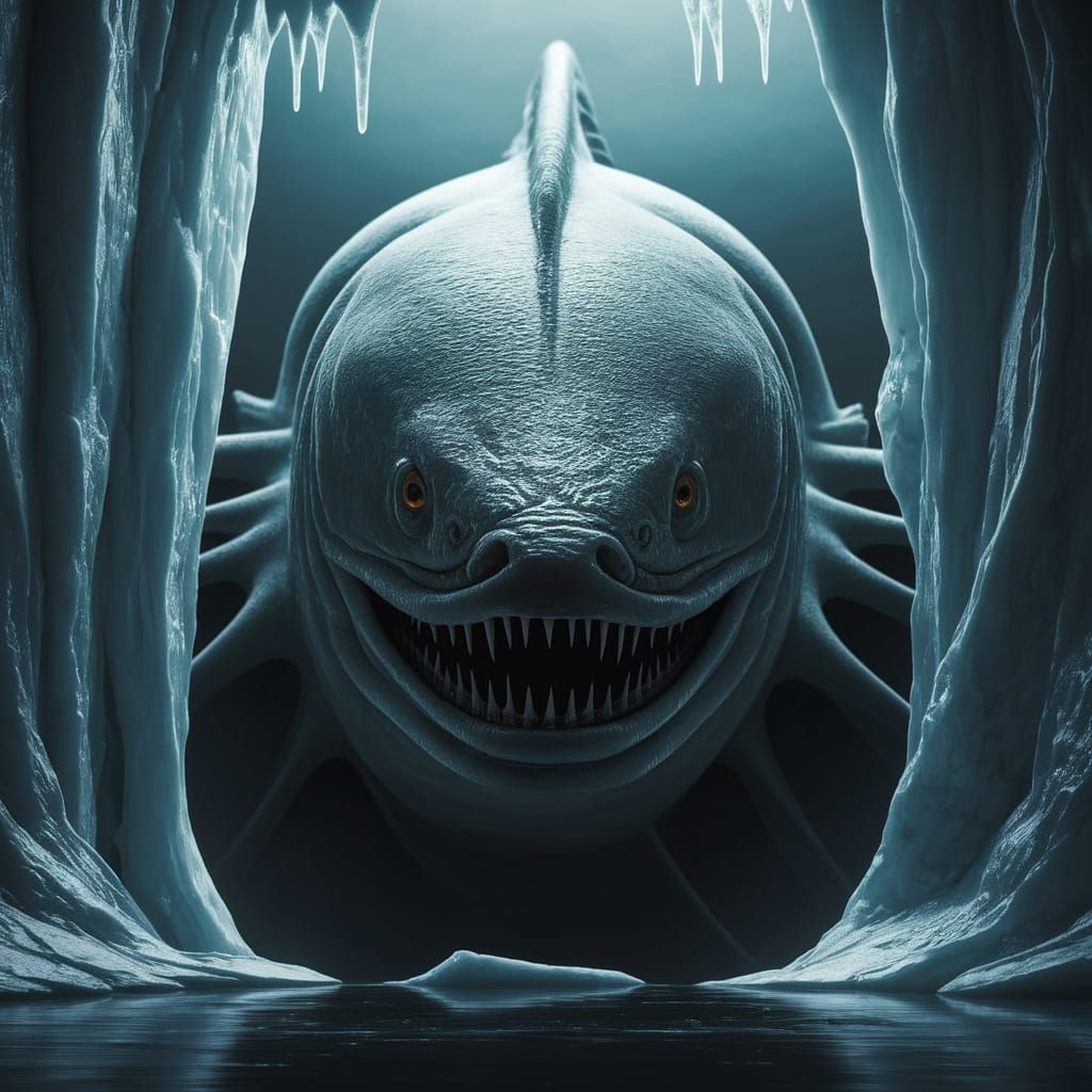 Menacing Arctic Eel Frozen in Ice