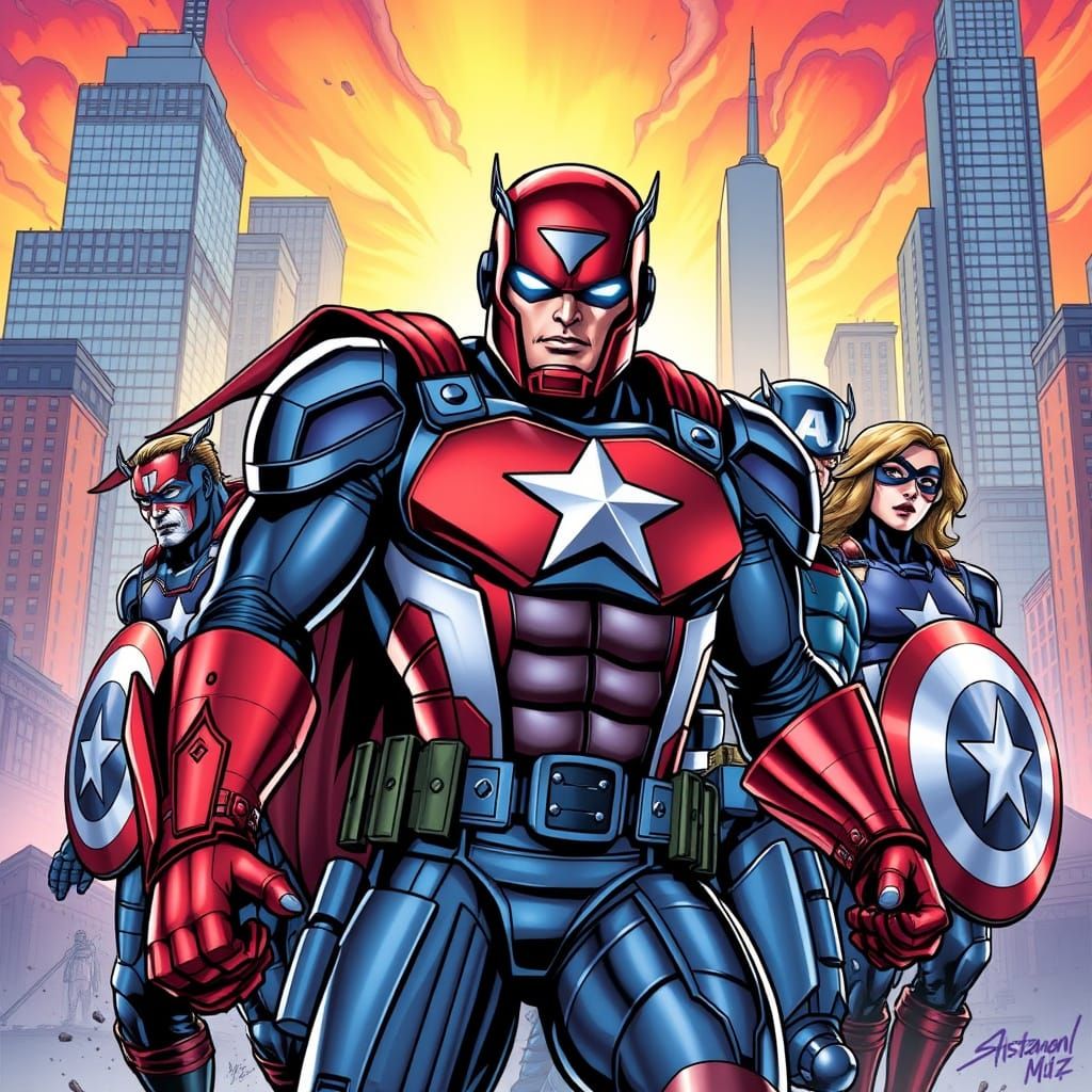 Iron Patriot Leads Avengers in Comic Book Art