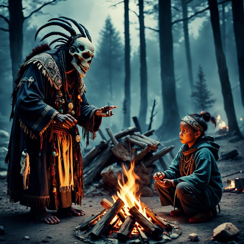 Necromancer Shaman Tells Stories By Campfire