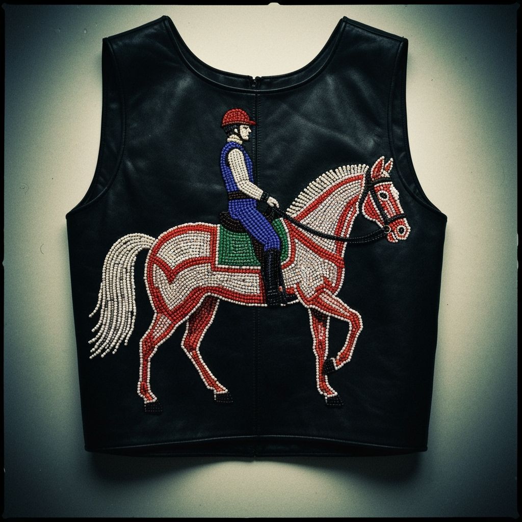 Beaded Horse and Rider on Leather Vest