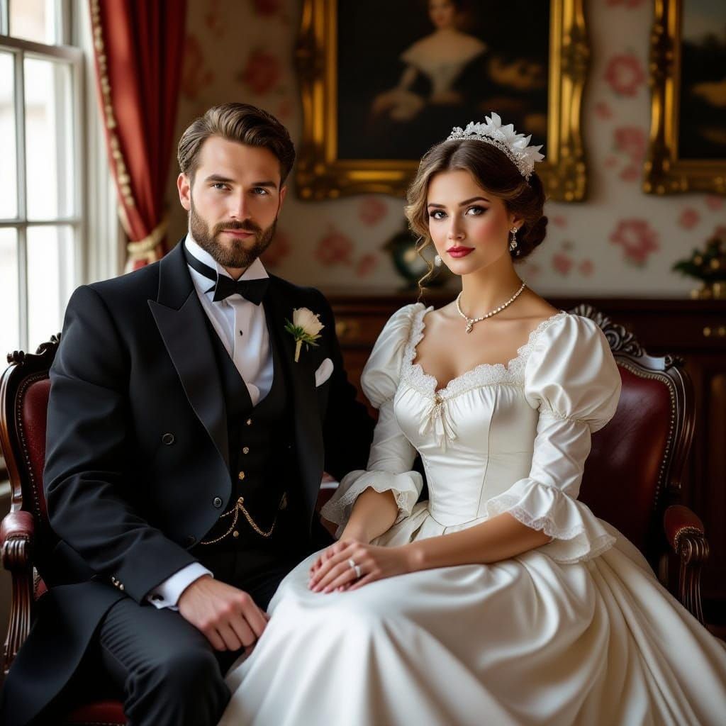 Victorian Girl with Spider Legs Invites Alien in Ornate Room