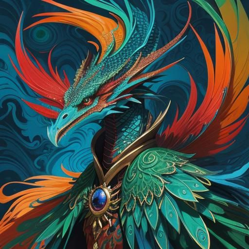 Dragon Woman Portrait in Vibrant Abstract Style
