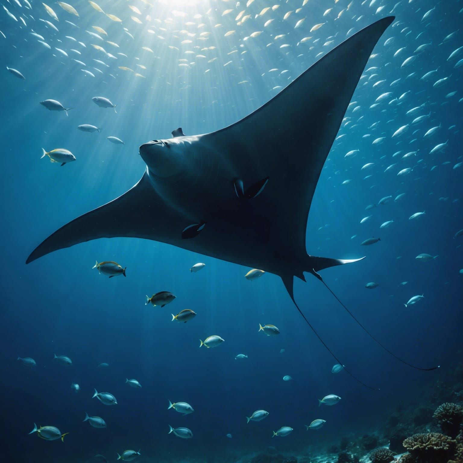 Glowing Manta Ray in Ocean, Professional Photography