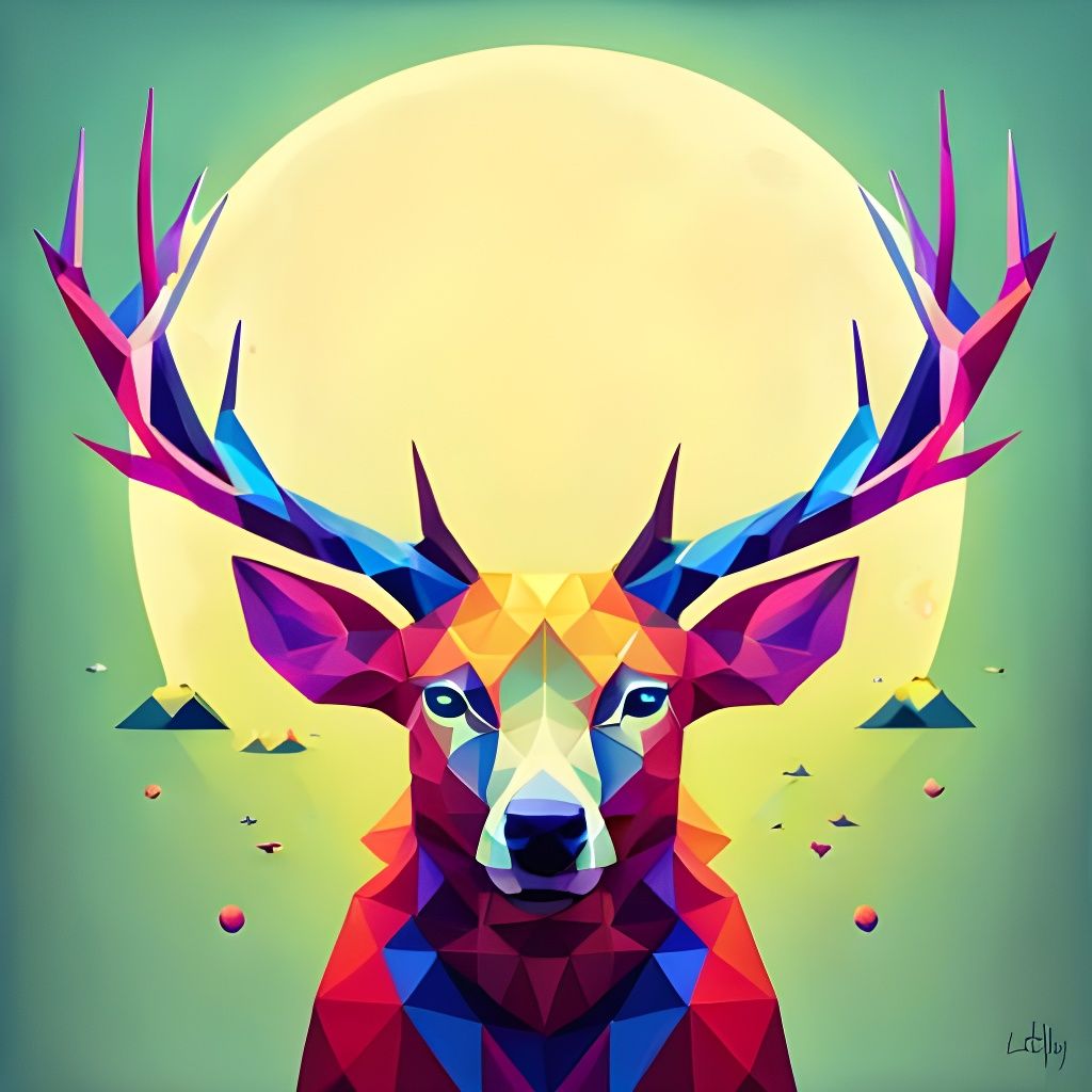 Geometric Stag in Vibrant Surrealist Style