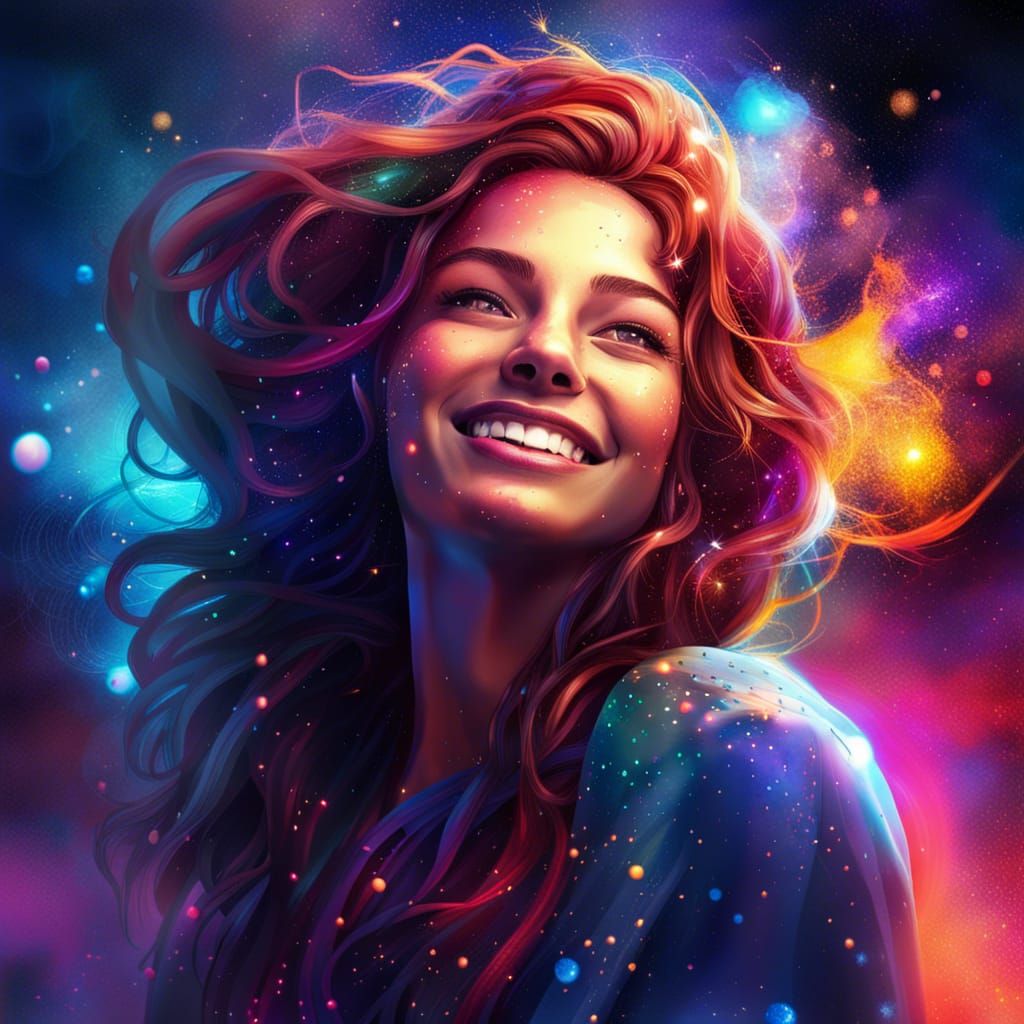 Galactic Woman Portrait in Splash Art Style