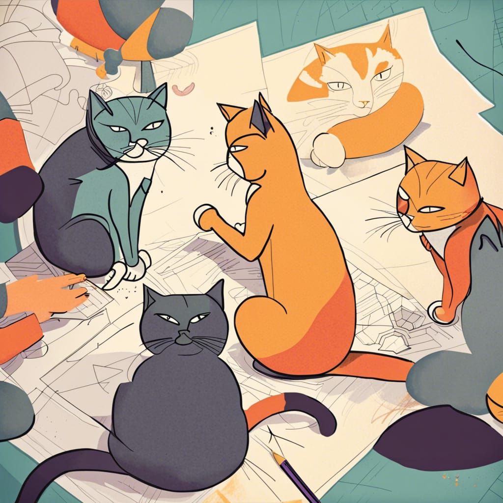 Cats working on a drawing project 🧡🎨