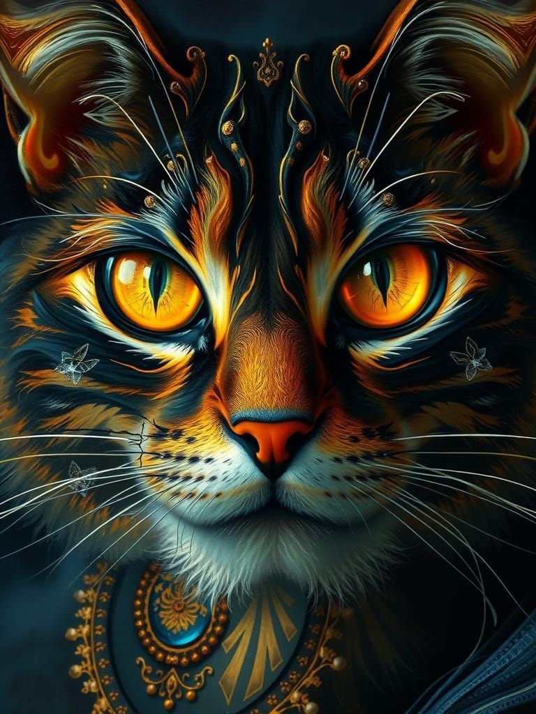 Ethereal Cat Masterpiece with Cobalt Filigree