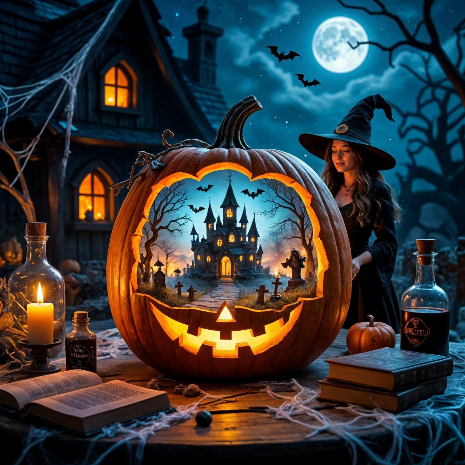 Magical Halloween Pumpkin World Inside Witch's Hut