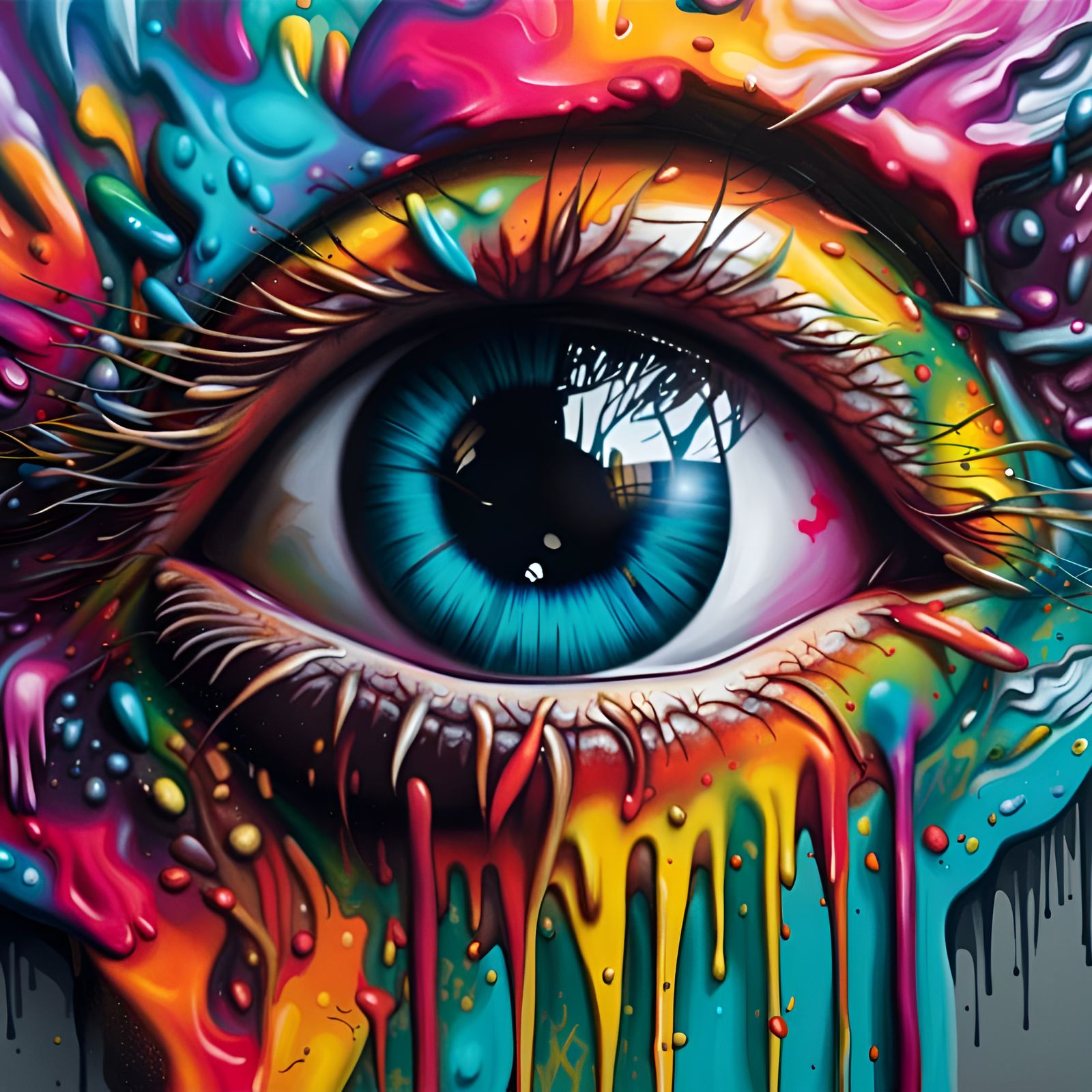 Hyperrealistic Eye in Graffiti Street Art Style