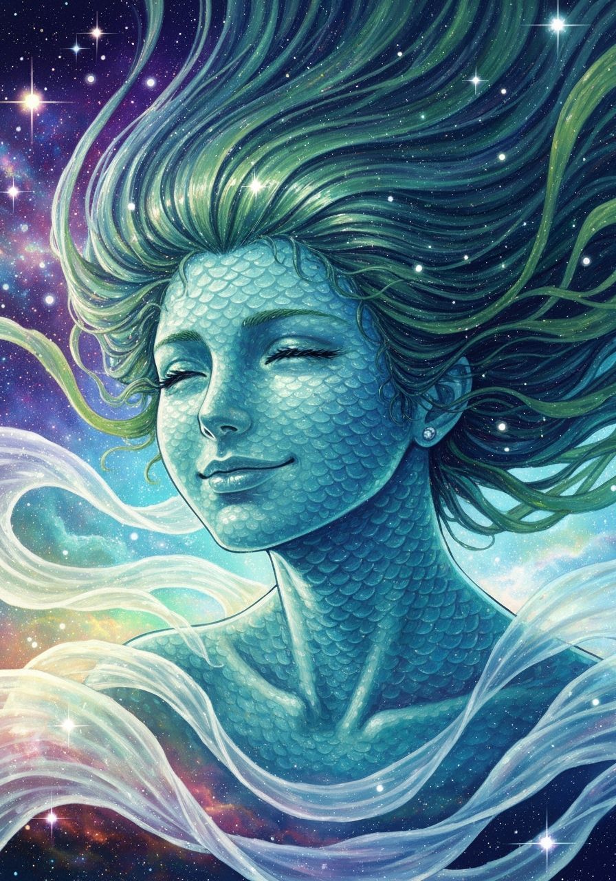 Cosmic Manga Mermaid in Nebulae, Sea Deity Style