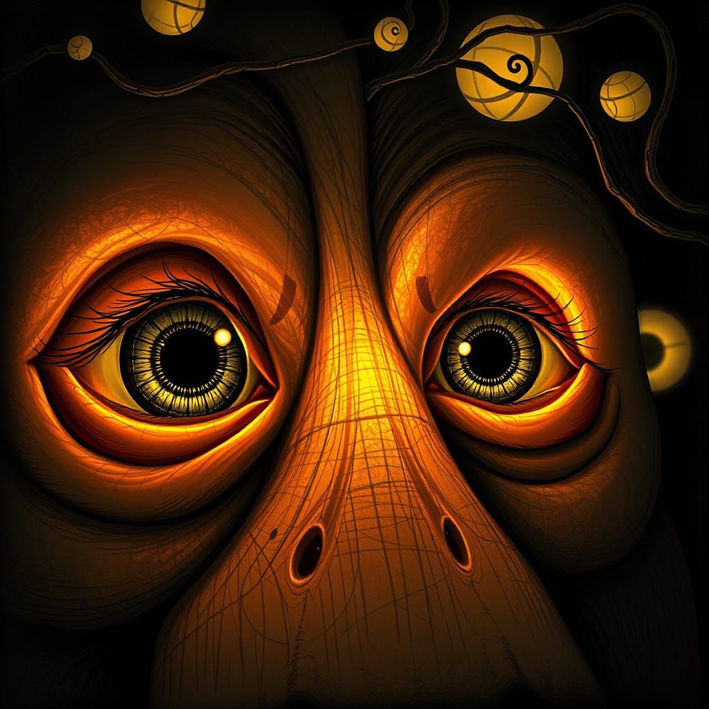 Surreal Eye Composition in Tim Burton Style
