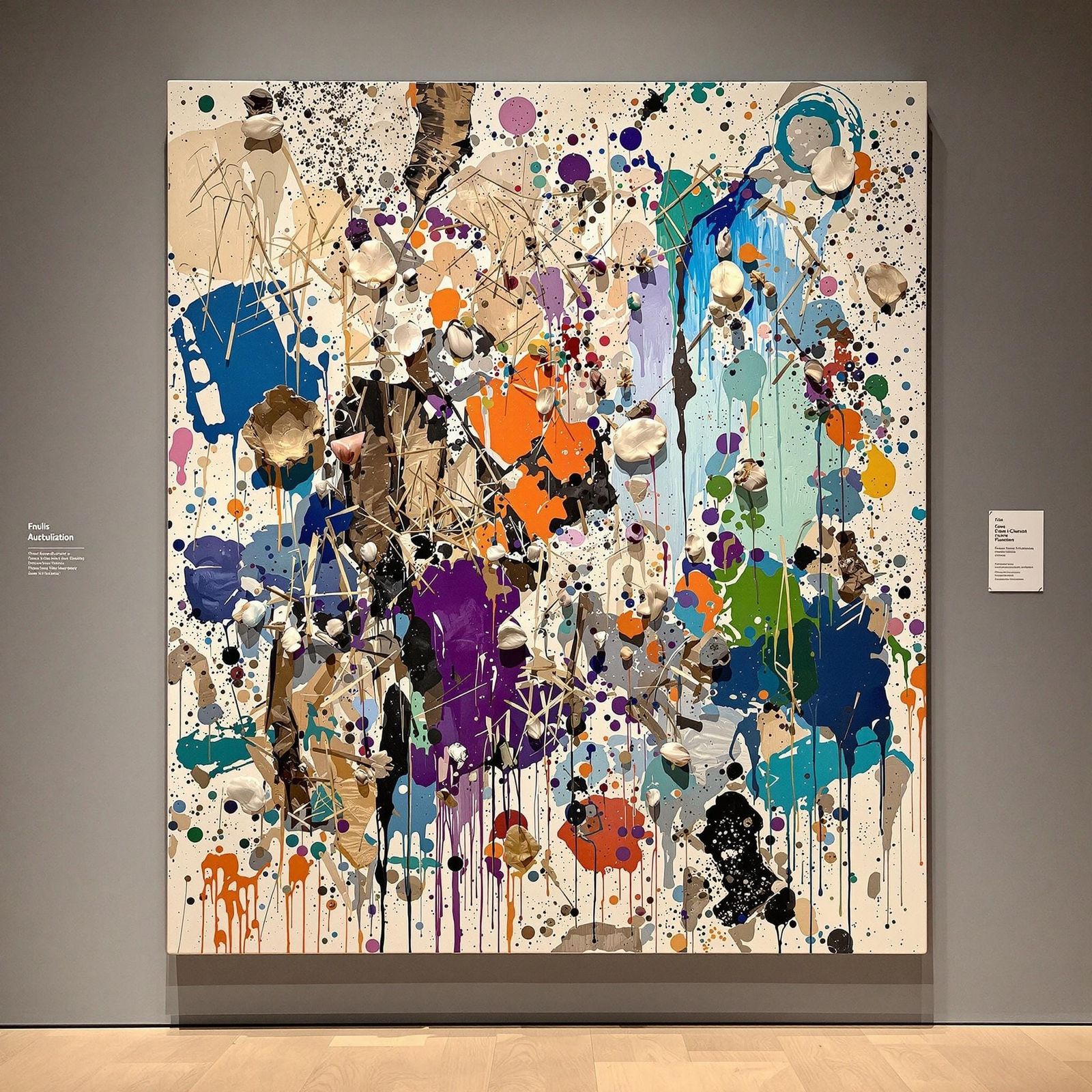 Vibrant Abstract Artwork with Organic Textures in Museum Set...