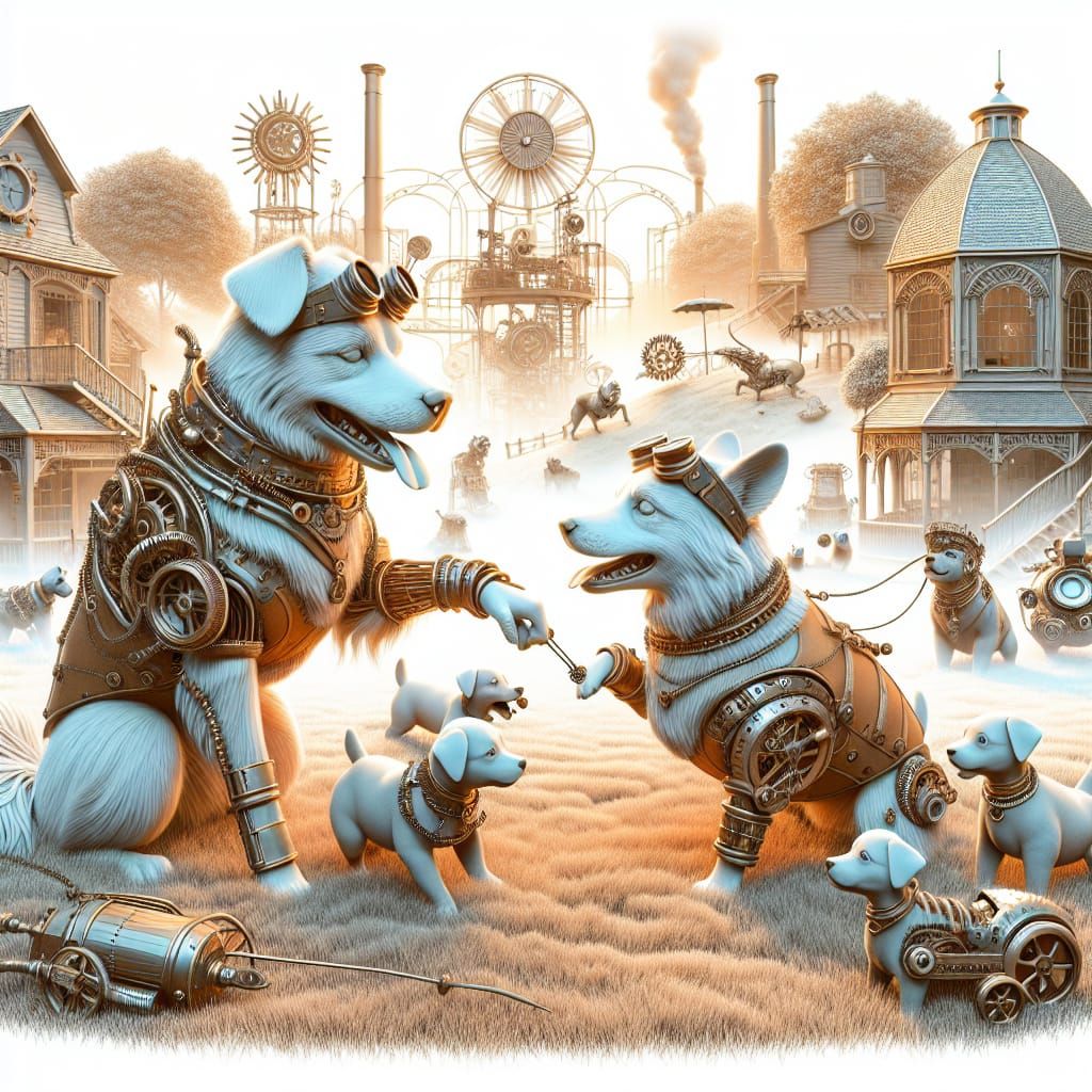 Steampunk Dogs Play in a Victorian World