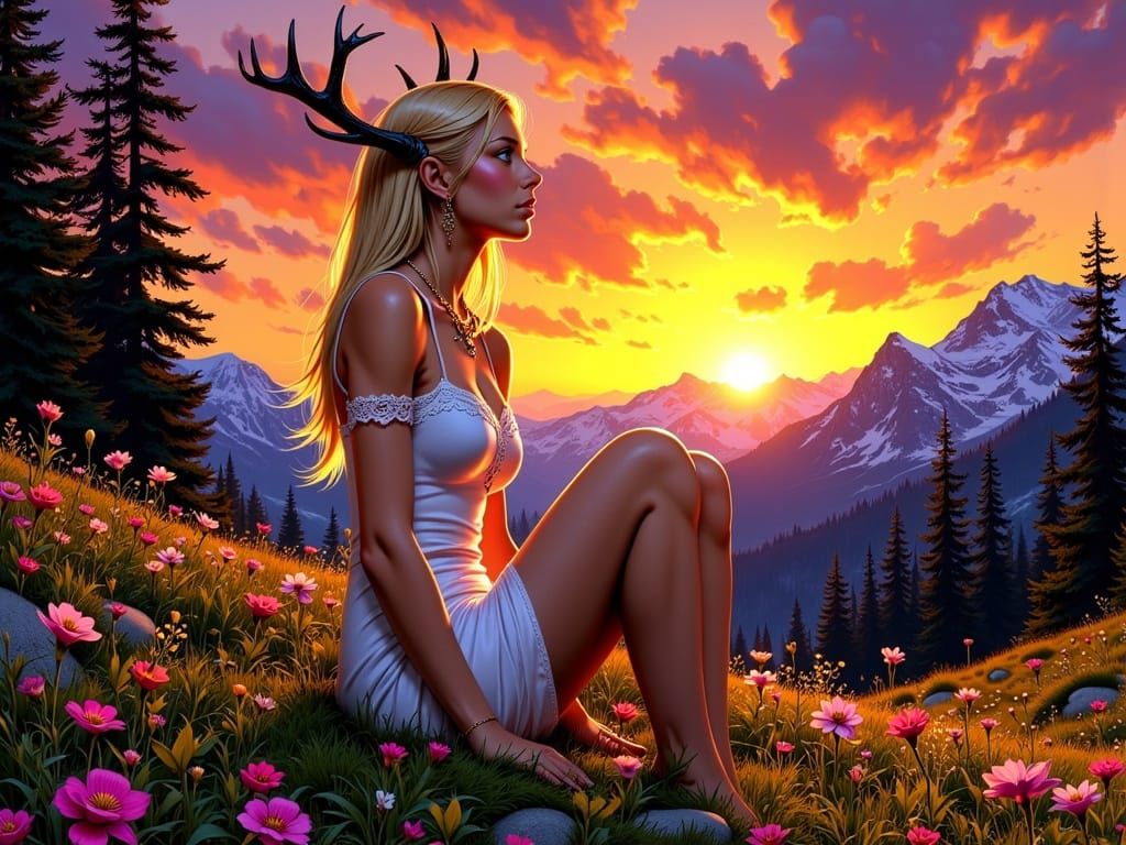 Vibrant Alpine Maiden in Jewel Tones