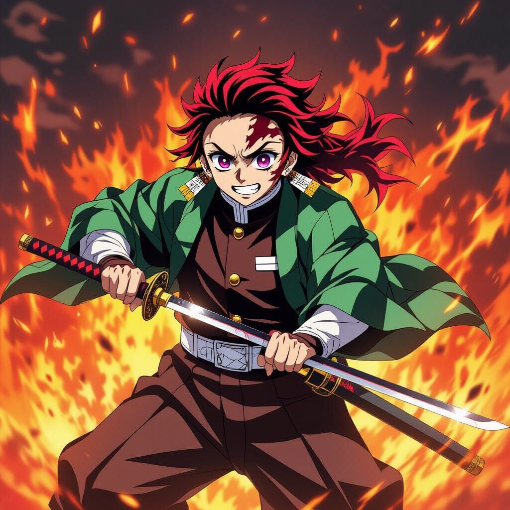 Rengoku Anime Style Dynamic Battle Scene