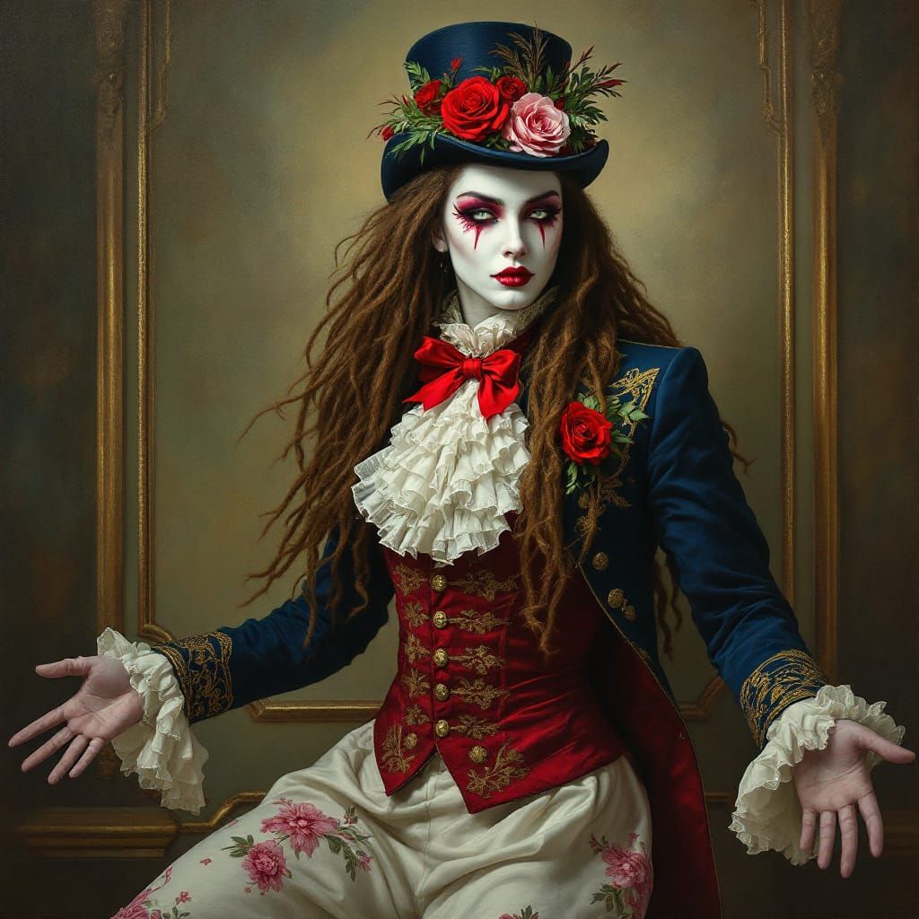 Theatrical Performer Crowned with Roses and Feathers