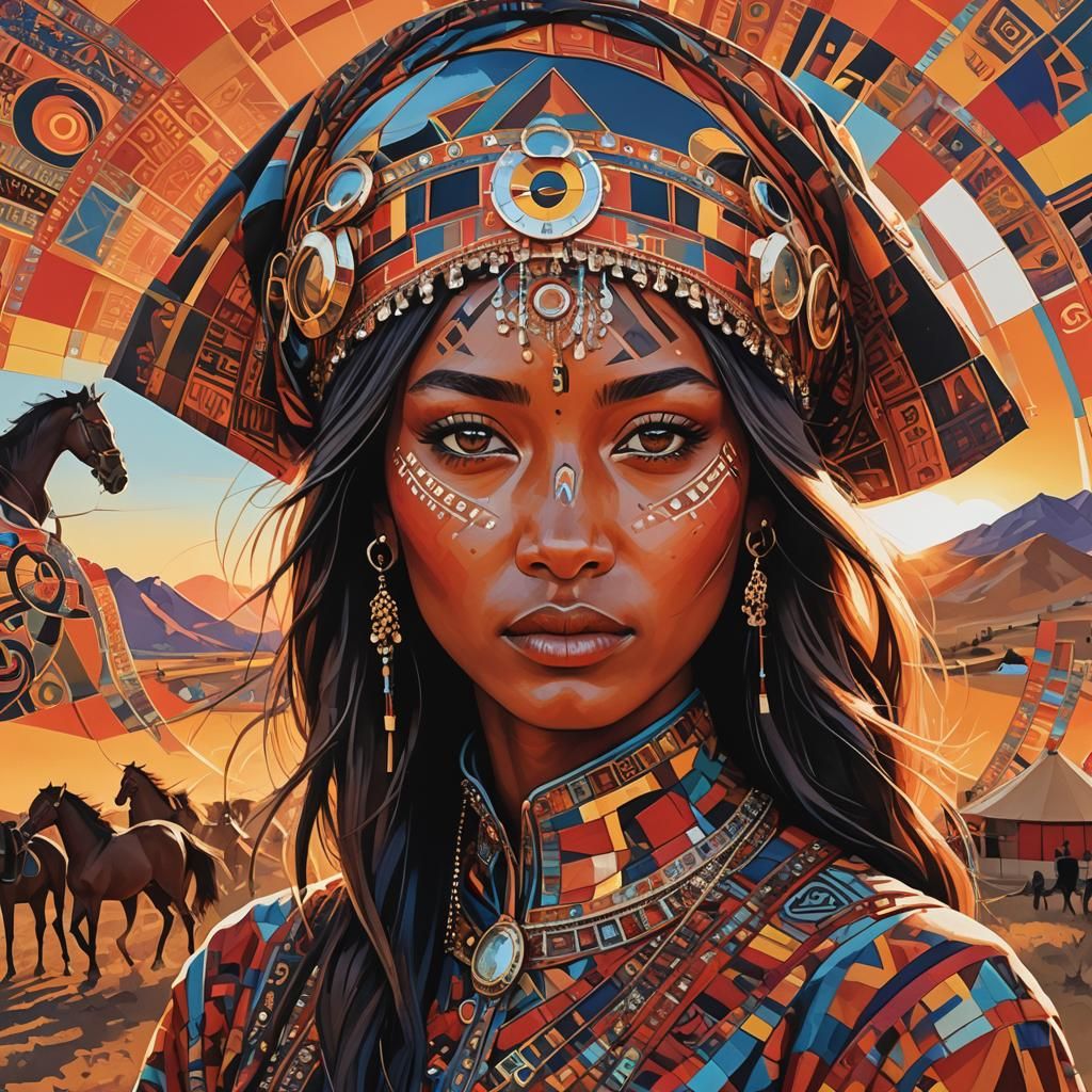 Surreal Bashkir Girl: Horse Racing, Yurts, and Sunset