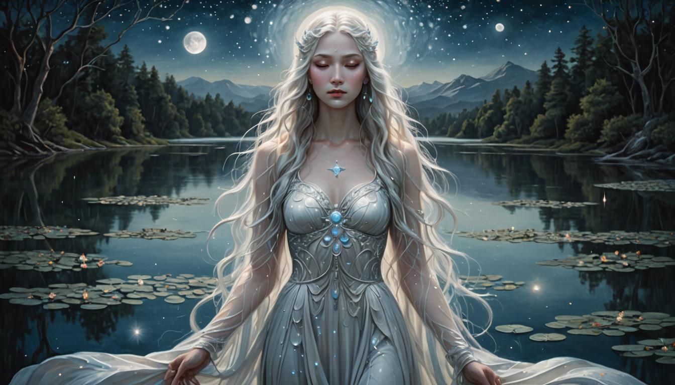 Celestial Moon Goddess in Ethereal Oil Painting