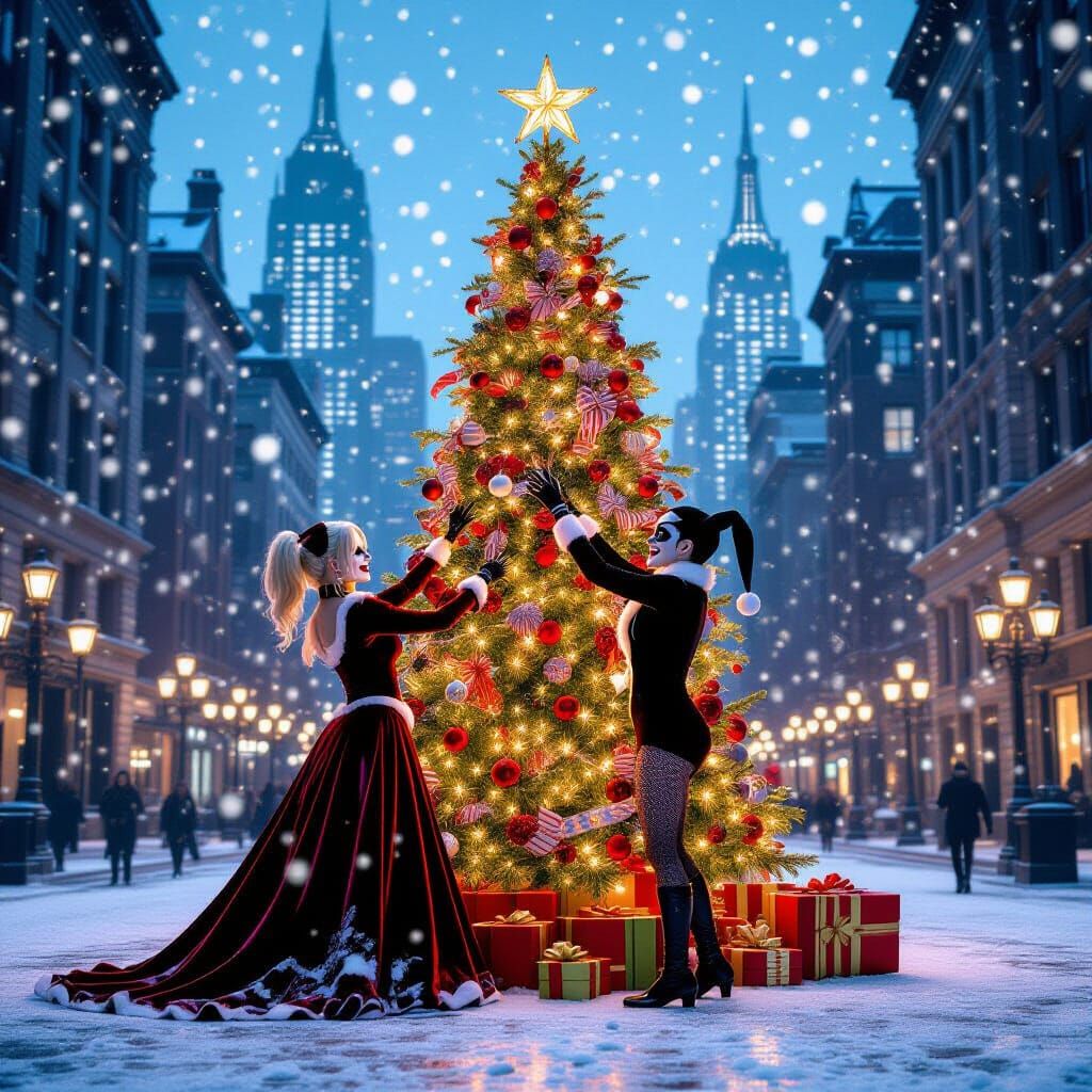 Harley Quinn Decorates Gotham Christmas Tree in Snowfall