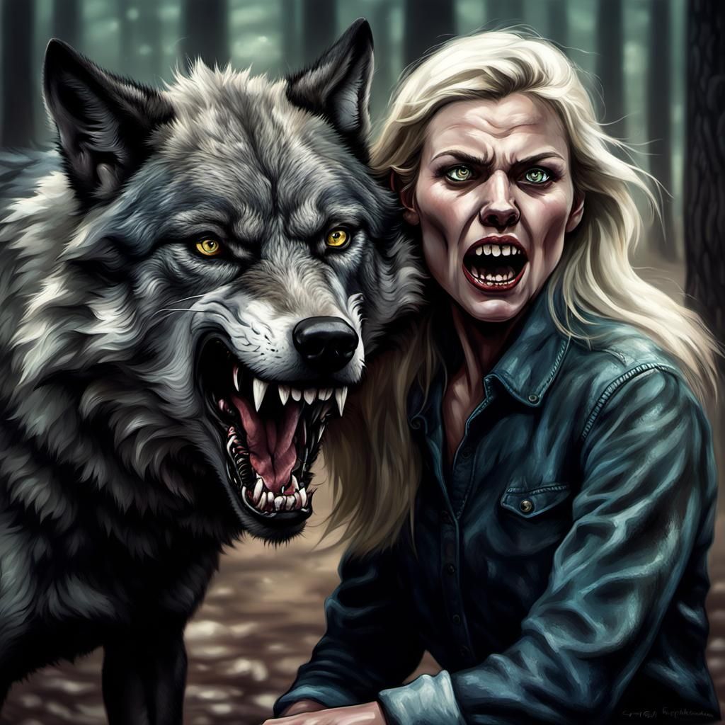 Feral Woman with Wolf, Sinister Art