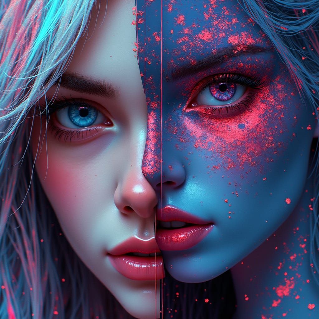 Cyberpunk Woman: Liquid Acrylic and Digital Fragment