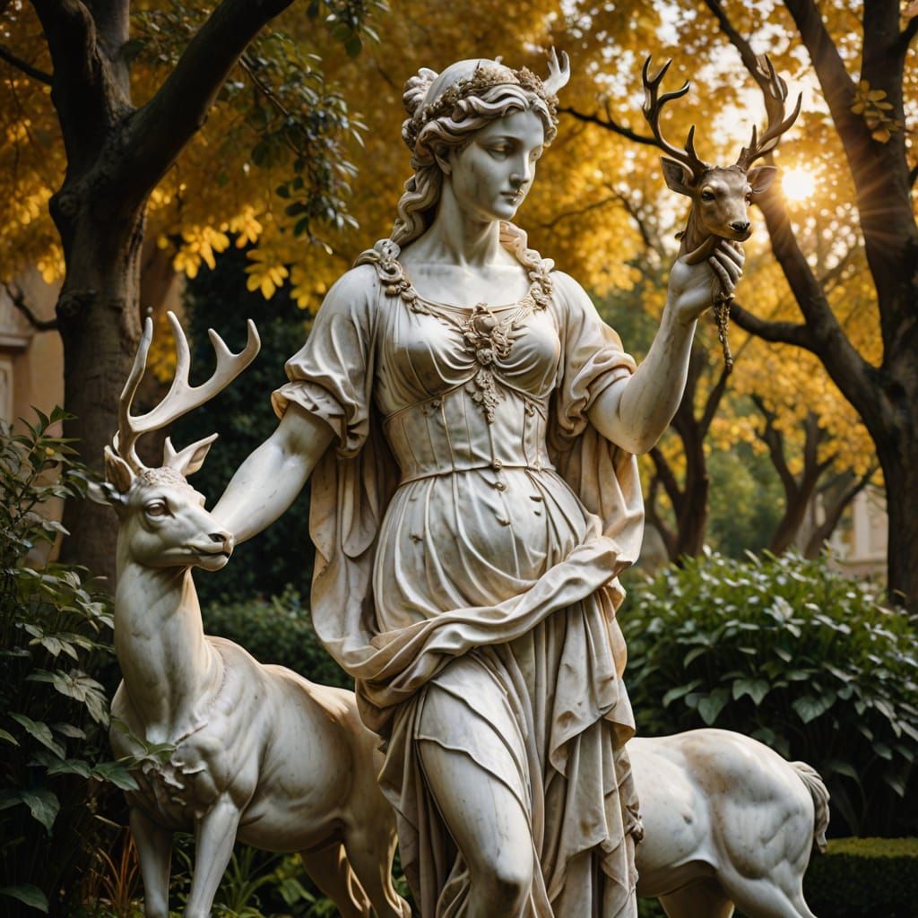 Baroque Marble Sculpture of Artemis with Deer